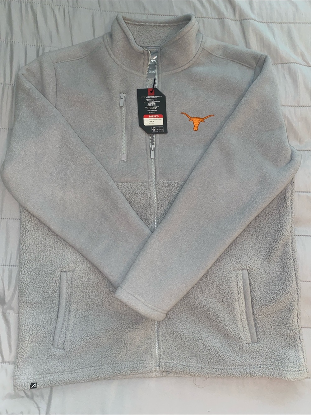 Antigua UT Austin Light Gray Fleece Jacket with Longhorns Logo
